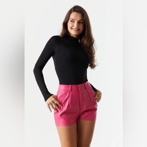 Pink Faux Leather Mom Shorts Extra Large Plus New High Waist Pleated Barbie